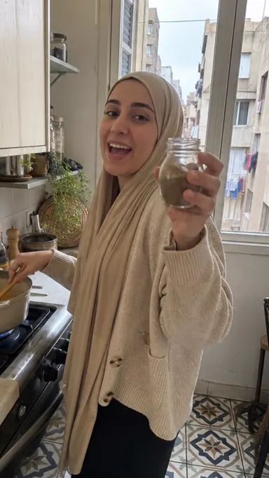 Masri creator filming in her Cairo kitchen